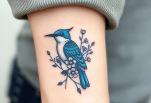 Bluebird with wild flowers tattoo idea