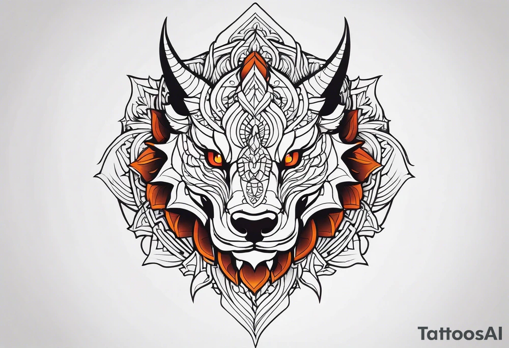 dragon head, mandala, facing front tattoo idea