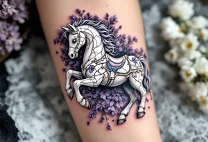 Tim Burton’s broken carousel horse rests in a bed of wilted lavender and cracked bone-white porcelain. tattoo idea