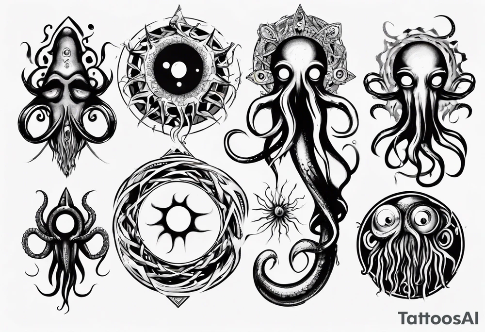 lovecraft them with eye and long tentacle tattoo idea