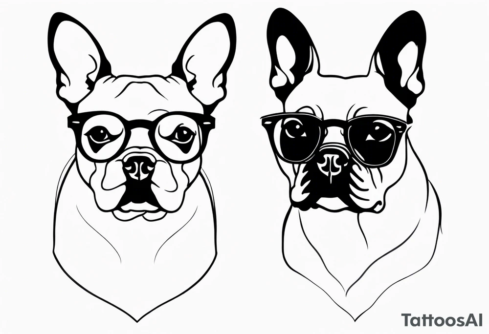 silhouette of french bull dog with glasses, tattoo to use as a couple tattoo idea