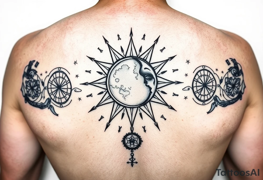 celestial sun and moon embrace with constellation patterns tattoo idea celestial sun and moon embrace with constellation patterns tattoo idea