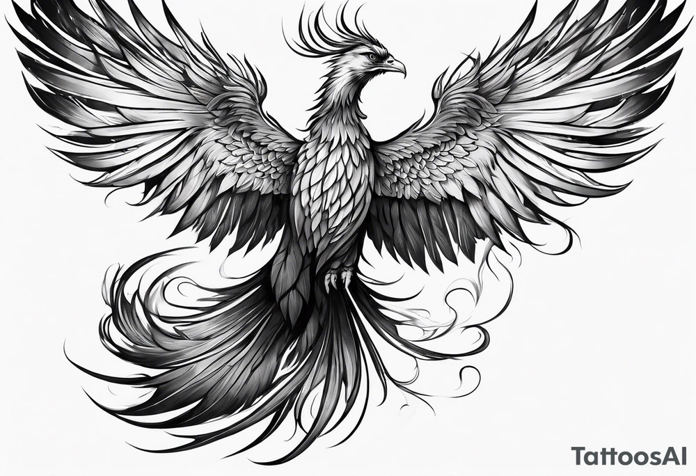 long Majestic phoenix flying tattoo idea