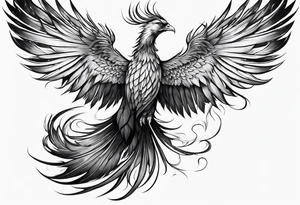 long Majestic phoenix flying tattoo idea