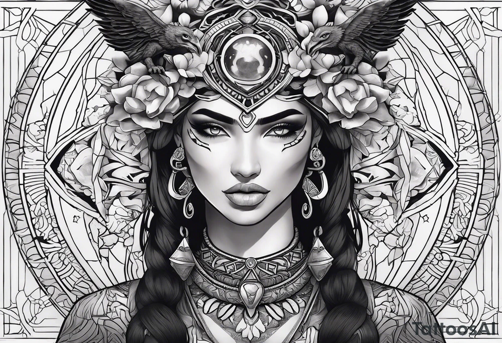 kali ma, alien goddess, valkrye, aries, pirate, divine feminine, zenza resonance, pachamama, lotus azul, blank panther, eagle, skull, 5D, nueva gaya, dna 12 tattoo idea