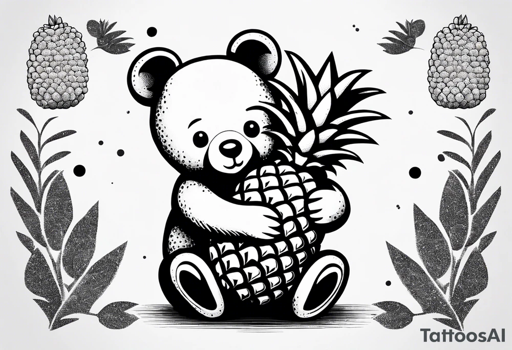 Teddy Bear hugging pineapple tattoo idea