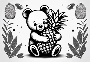 Teddy Bear hugging pineapple tattoo idea