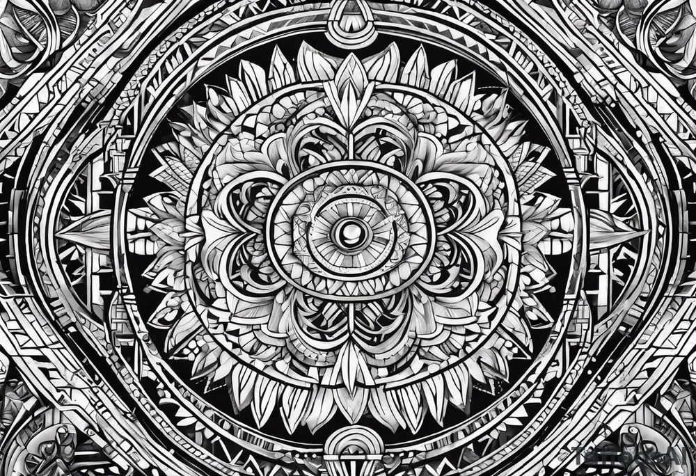 upper arm geometric circles with filipino tribal tattoo idea