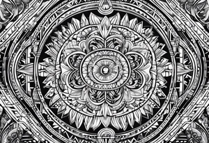 upper arm geometric circles with filipino tribal tattoo idea