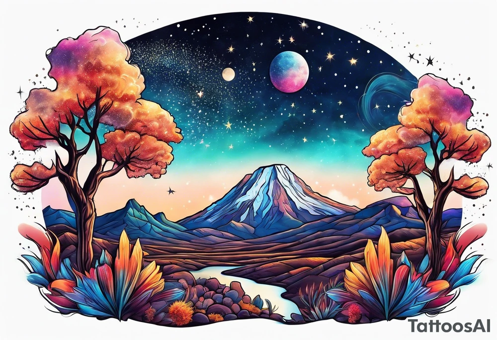 Galaxy sky with Arizona landscape tattoo idea