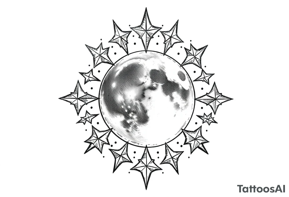 1x10^23 surrounded by cascade of stars and moon tattoo idea