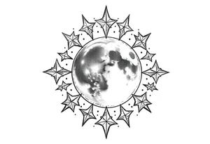 1x10^23 surrounded by cascade of stars and moon tattoo idea