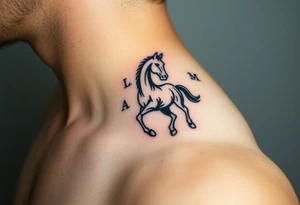 horse silhouette from the front which gallops from the front, with the 3 small letters discreetly integrated: L, A, M tattoo idea