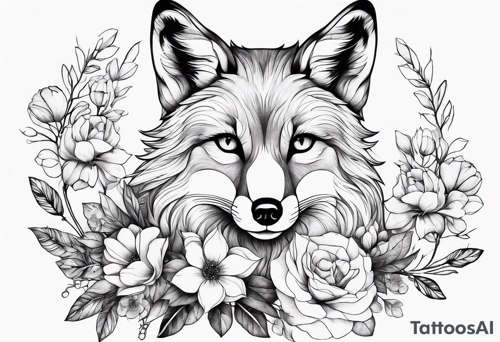 feminin minimalist flowers with fox full body tattoo idea