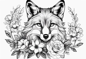 feminin minimalist flowers with fox full body tattoo idea