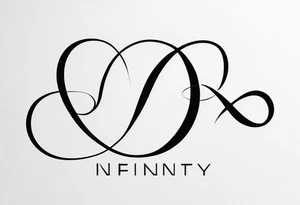 Infinity symbol, capital letter B in the center, capital letter J in the left side, capital letter J in the right side tattoo idea