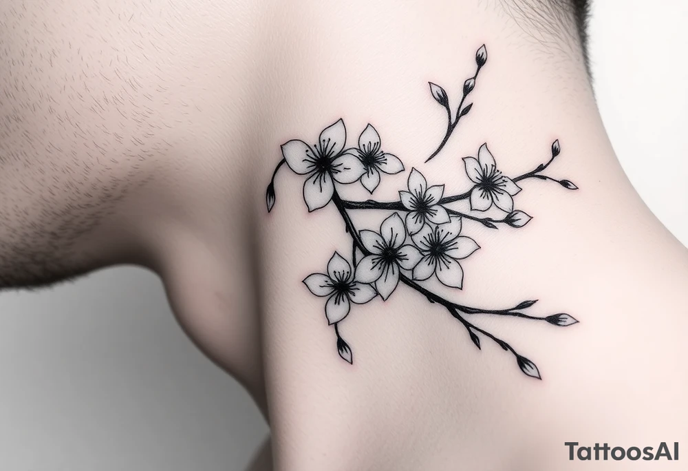 delicate cherry blossoms swirling in spring breeze with petals tattoo idea