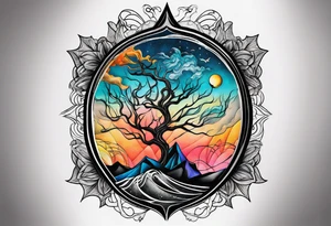 Landscape tattoo on the front neck that's appear to be ejecting from the skin, symbolizing the freedom from censorship. tattoo idea
