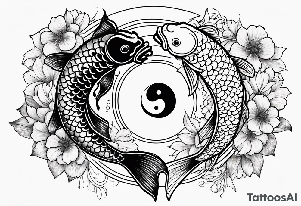 Koi fish with yin yang flower tattoo idea