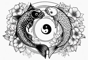 Koi fish with yin yang flower tattoo idea