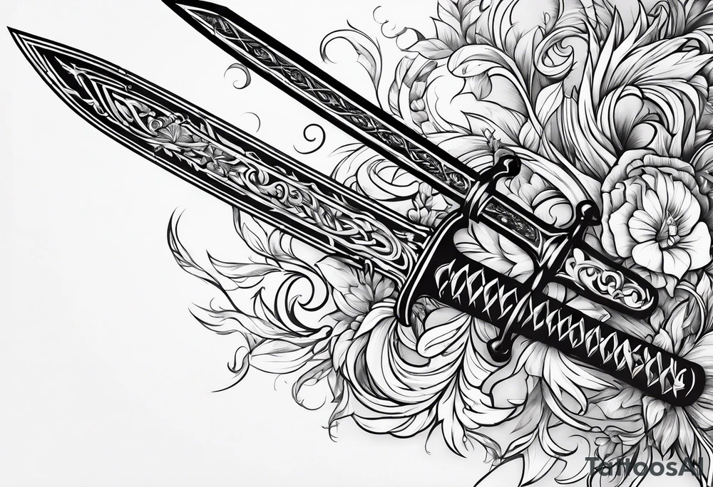 Thin sword downward alone tattoo idea