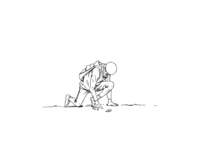 Everything everywhere all at once :Confusion and pressure in thin lines solo traveler with no face with his body parts left on the path behind him he’s crawling tattoo idea