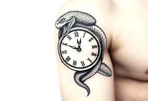 Snake wrapped around clock tattoo idea