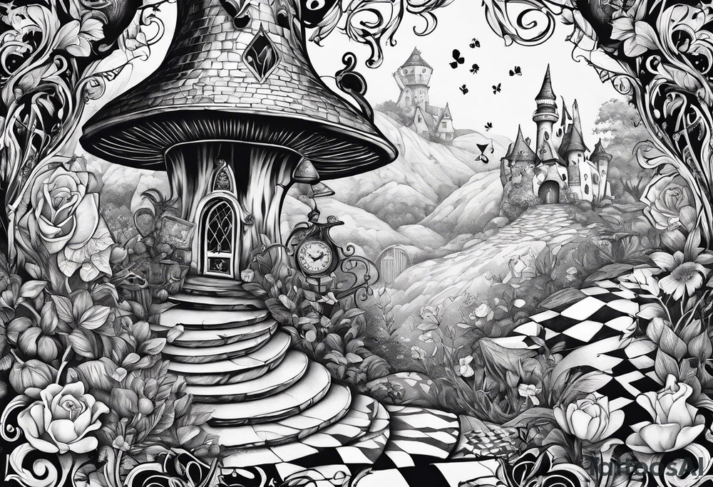 Gothic Alice in wonderland tattoo idea