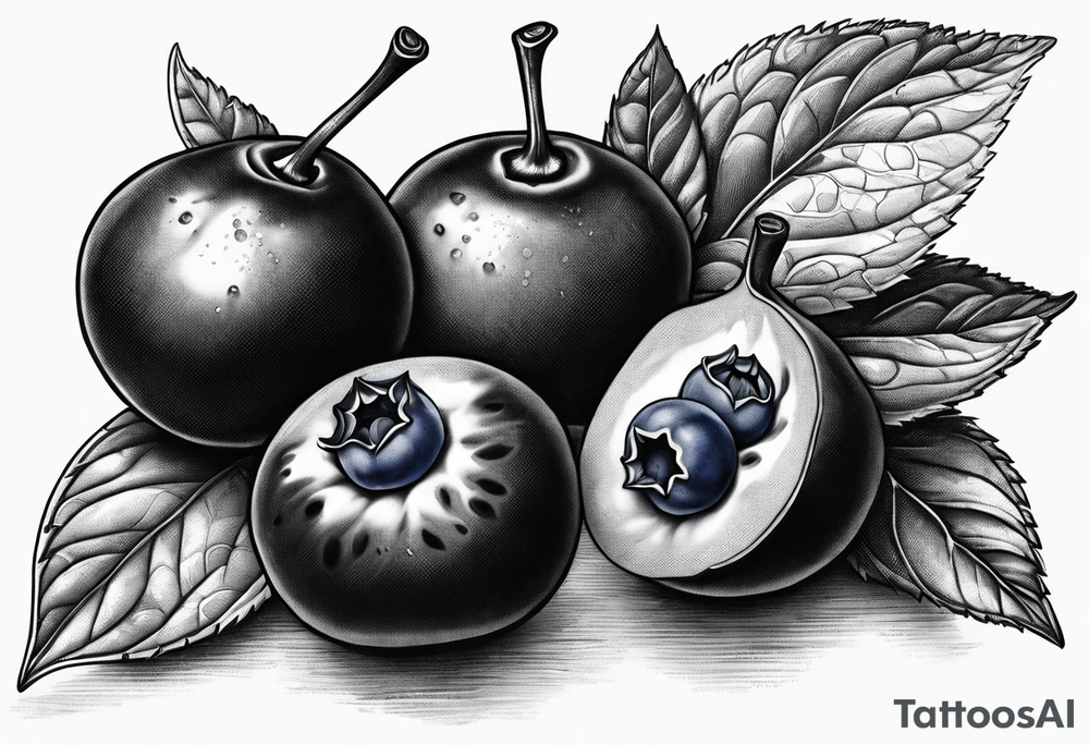 3 blueberries with a single leaf tattoo idea
