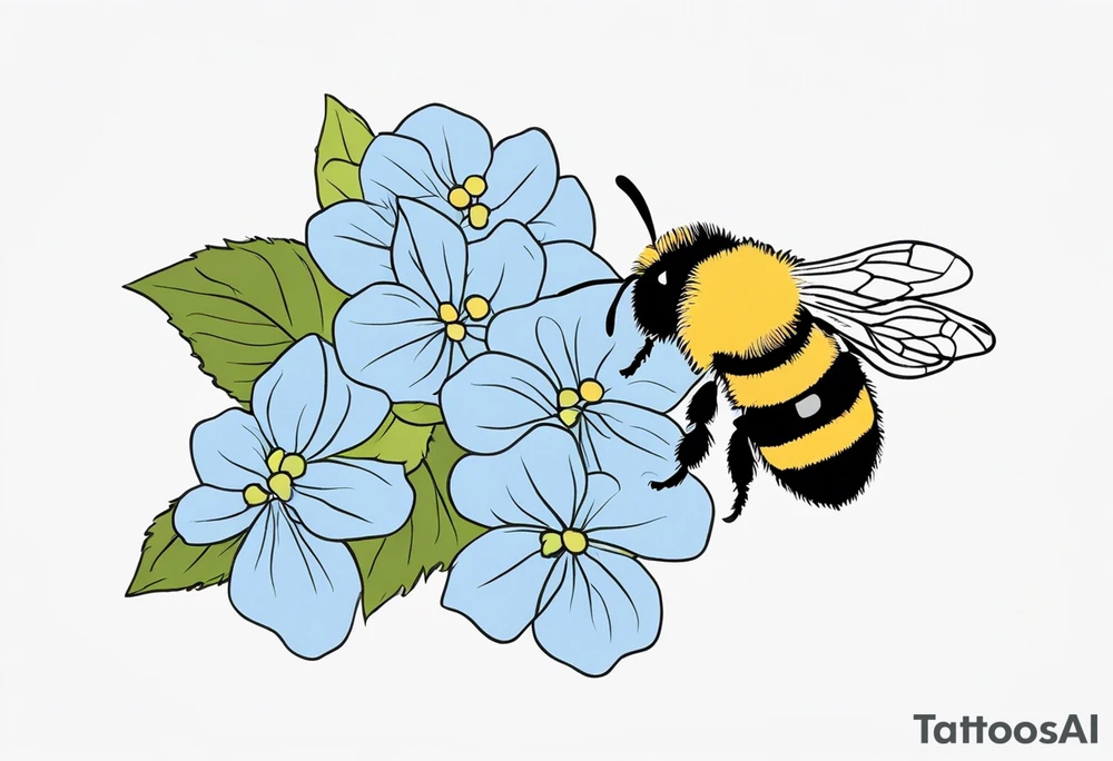 Small tattoo. There’s a hydrangea and a bee but they are not touching. Make the bee smaller than the hydrangea and have the bee off to the side. Bee is smaller than the hydrangea tattoo idea