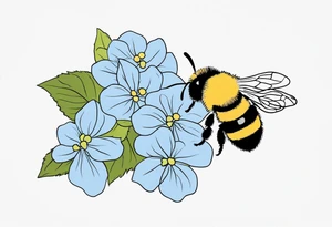 Small tattoo. There’s a hydrangea and a bee but they are not touching. Make the bee smaller than the hydrangea and have the bee off to the side. Bee is smaller than the hydrangea tattoo idea