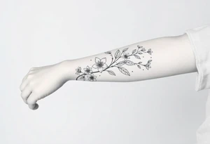 starting from a band mid forearm,  sleeve of narcissus flowers and holly flowers going up the arm tattoo idea