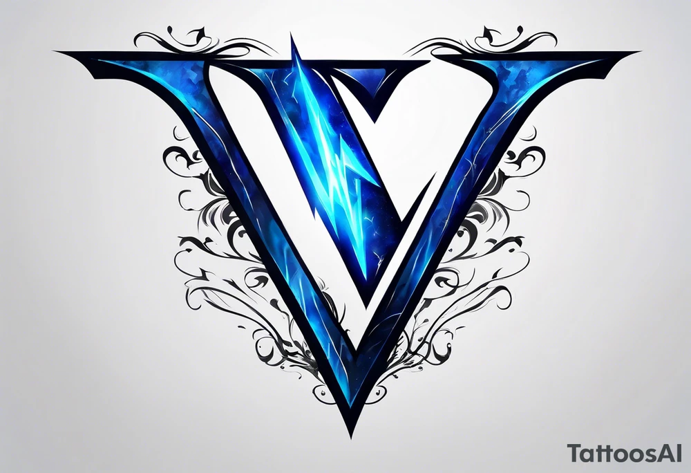 Blue Lightning forming The Letter V tattoo idea