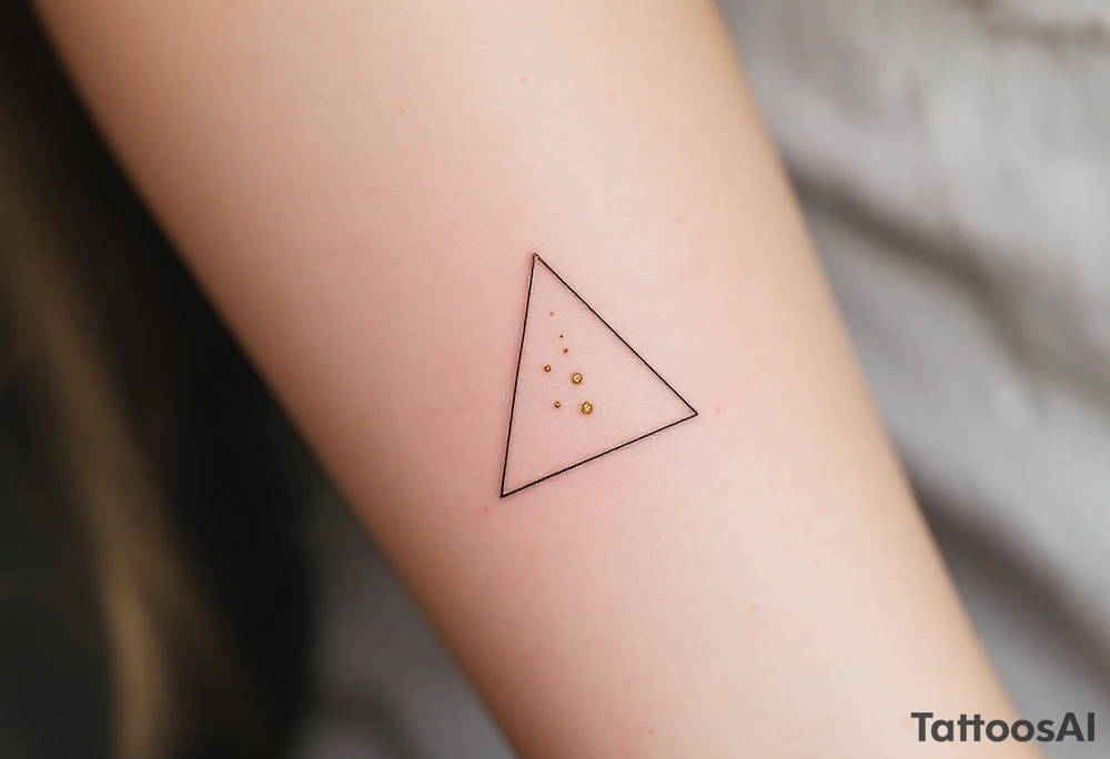 Three gold ink dots placed behind the ear in a triangle, inspired by celestial navigation and guidance. tattoo idea