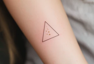 Three gold ink dots placed behind the ear in a triangle, inspired by celestial navigation and guidance. tattoo idea