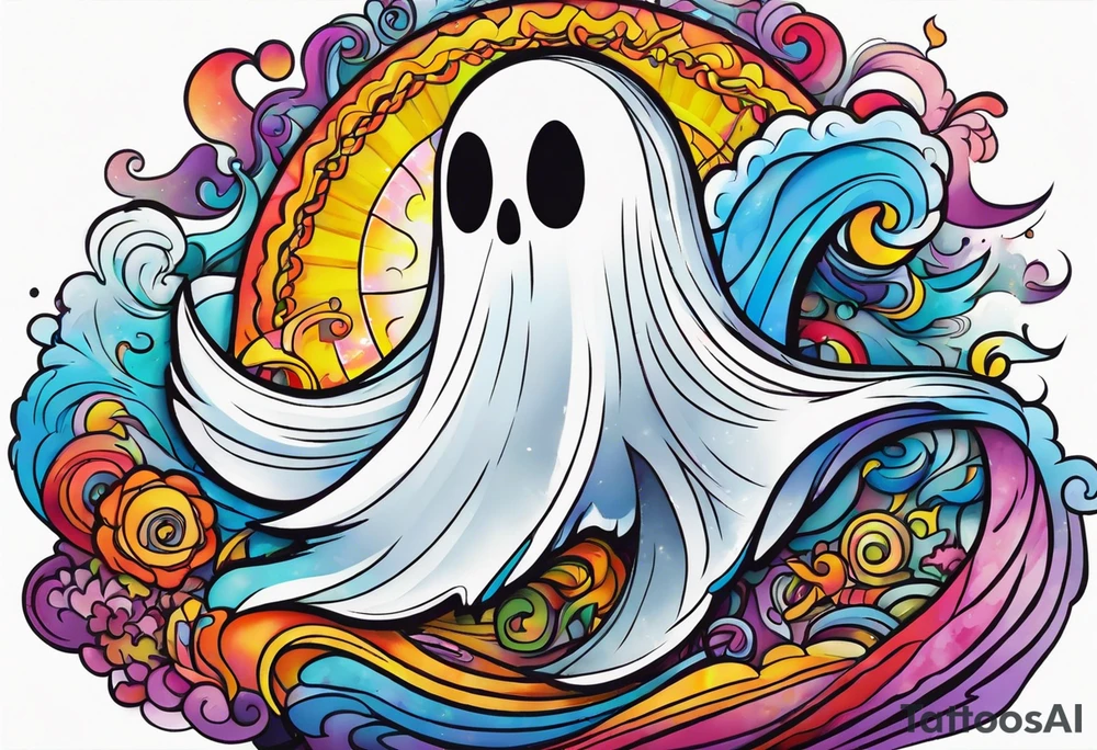 Cartoon ghost on lsd tattoo idea