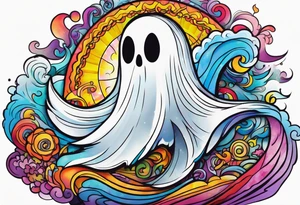 Cartoon ghost on lsd tattoo idea