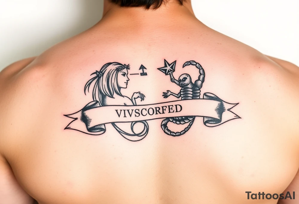 Virgo and Scorpio banner in love intertwine signs sketched tattoo idea