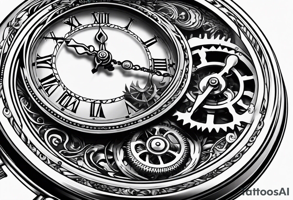 Old school pocket watch exploded showing inner mechanism tattoo idea Old school pocket watch exploded showing inner mechanism tattoo idea
