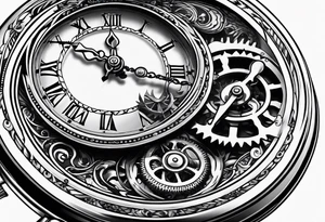 Old school pocket watch exploded showing inner mechanism tattoo idea