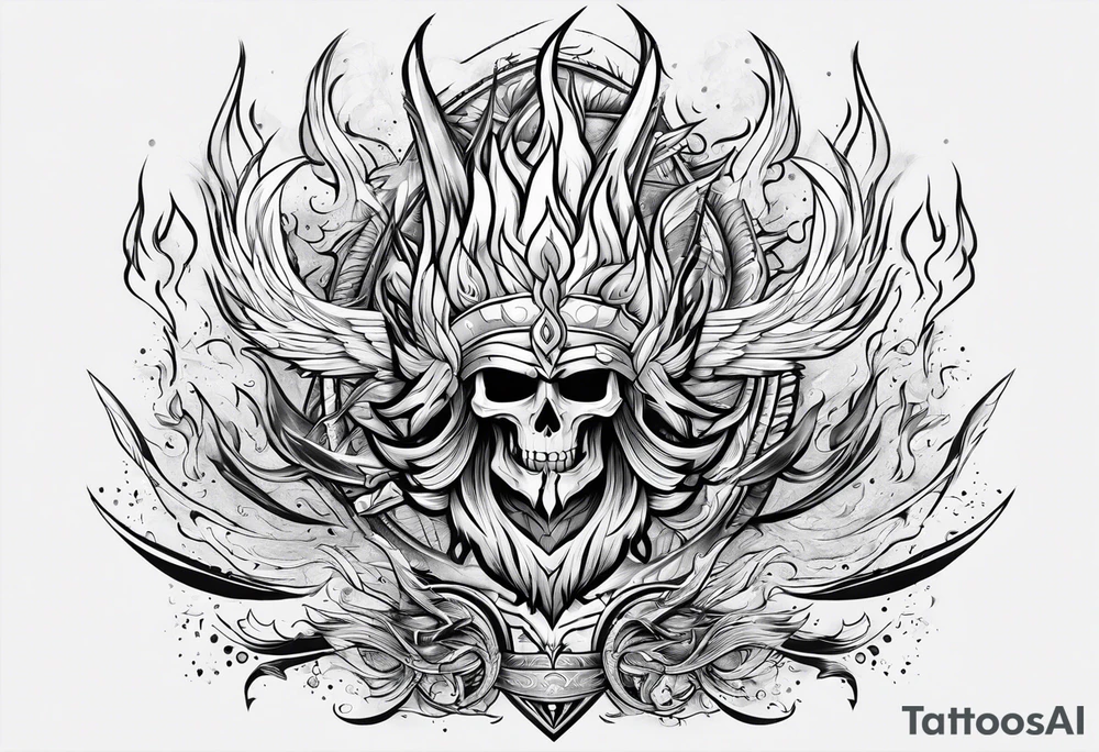trident turning into fire and lightning tattoo idea