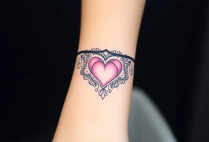 A symmetrical lace heart shaped bracelet with a soft ombré effect, transitioning from pink to deep purple tattoo idea