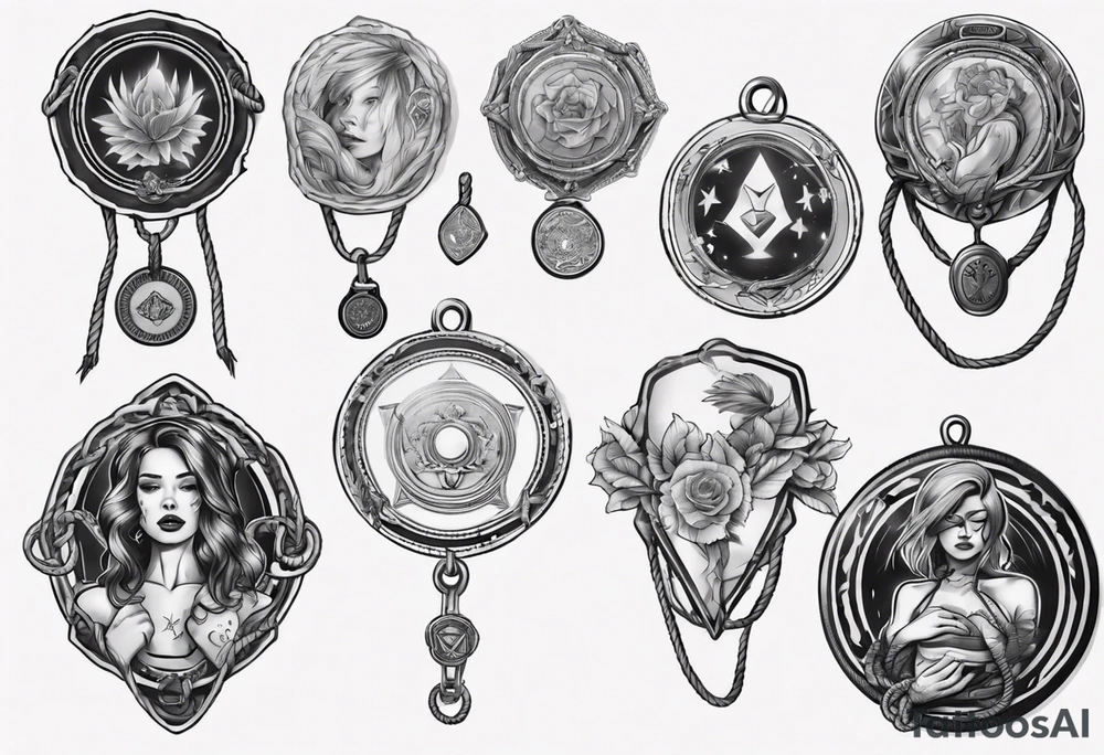 woman hand holding medallion with rope tattoo idea