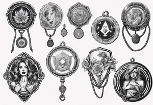 woman hand holding medallion with rope tattoo idea