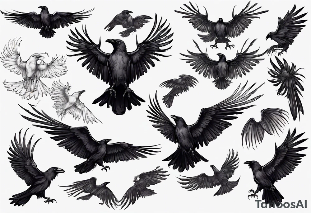 black raven with wings spread tattoo idea