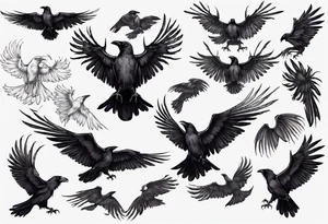 black raven with wings spread tattoo idea