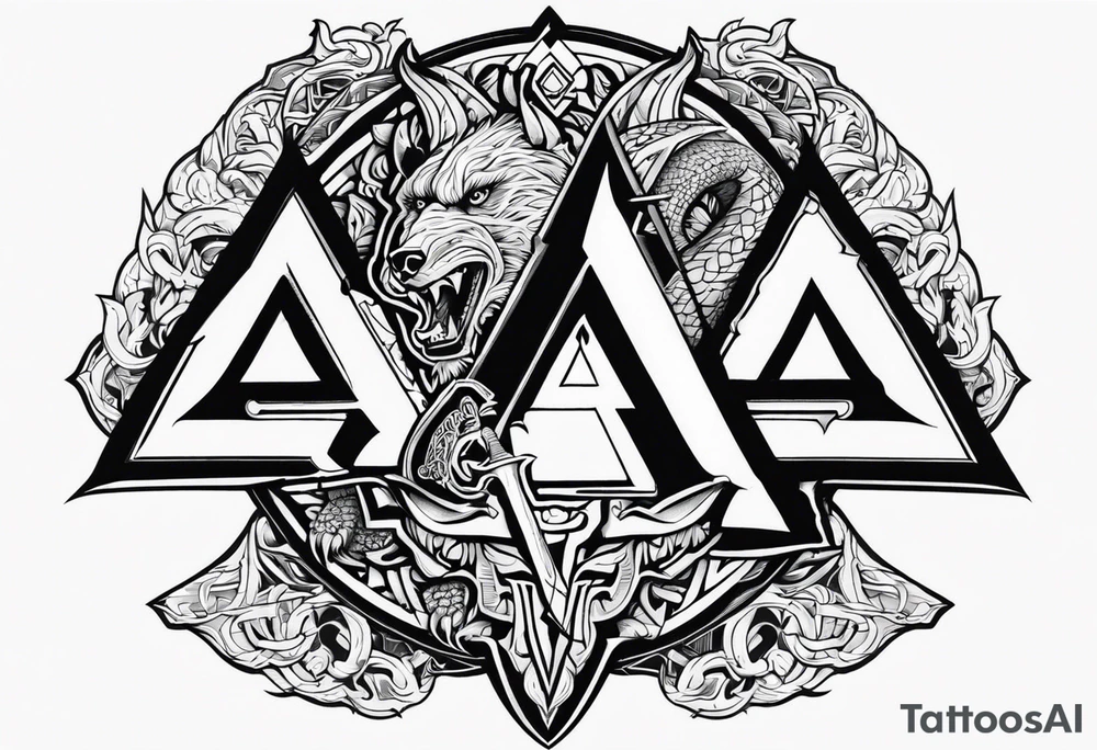 Sword shield dragon Valhalla valknut bear tattoo idea