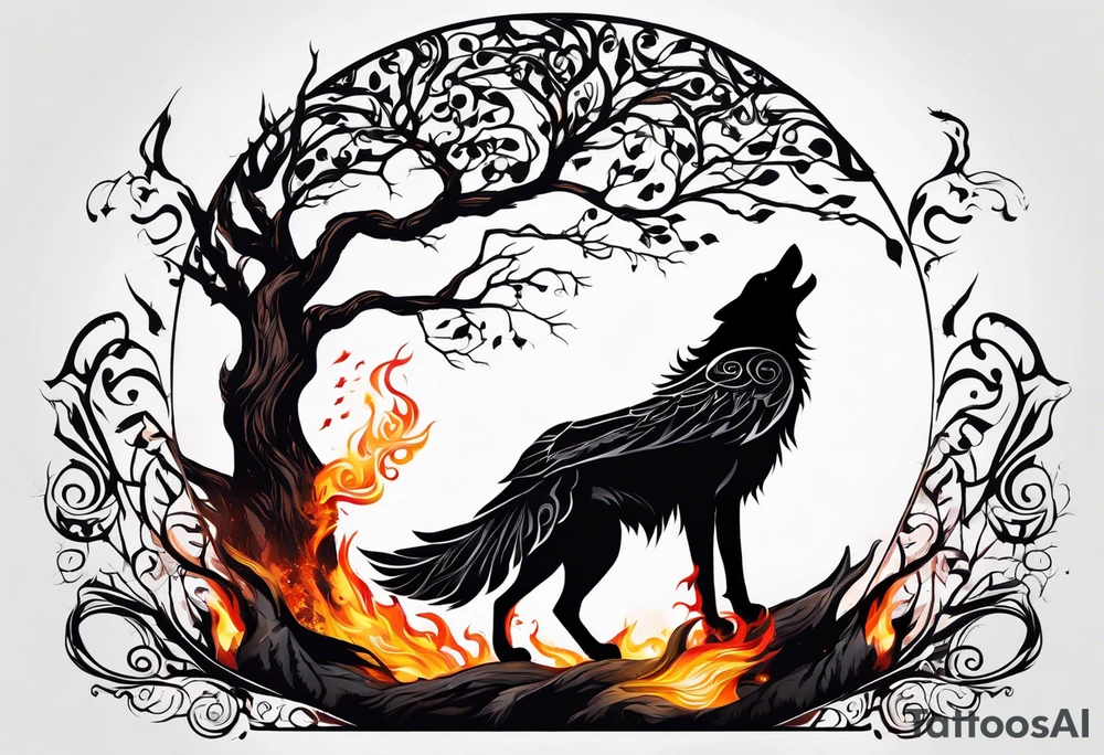 Germanic warrior
  tree of life on fire wolf and a raven tattoo idea