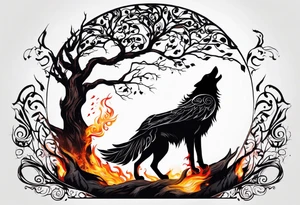 Germanic warrior
  tree of life on fire wolf and a raven tattoo idea