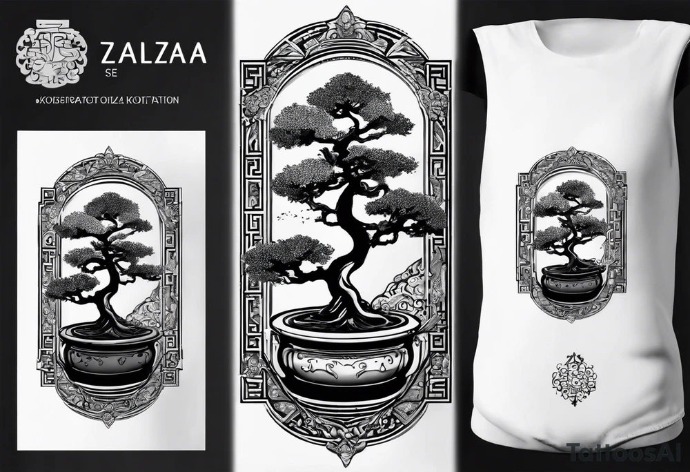 Zalazak sunca ispod kojega se nalazi drvo bonsai tattoo idea